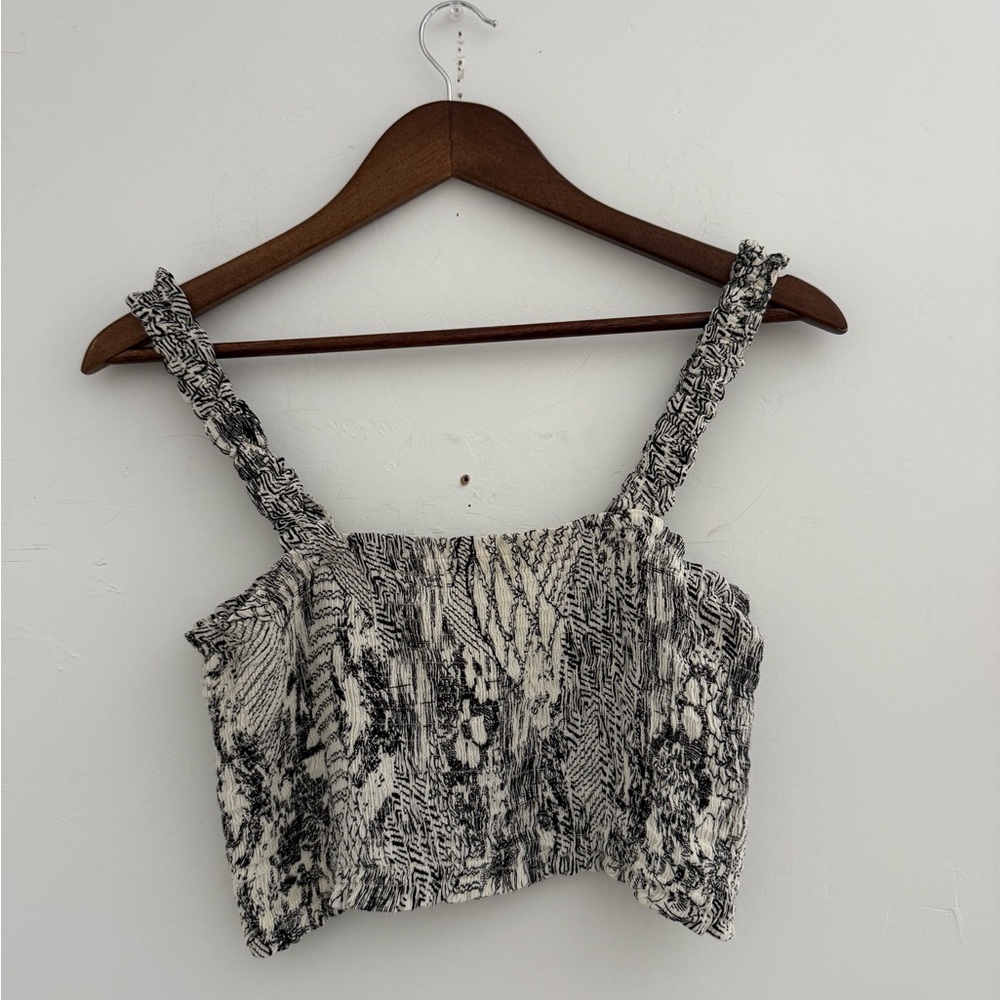 Black & White Textured Smocked Crop Top | Paper Crane | Boho Crop Top